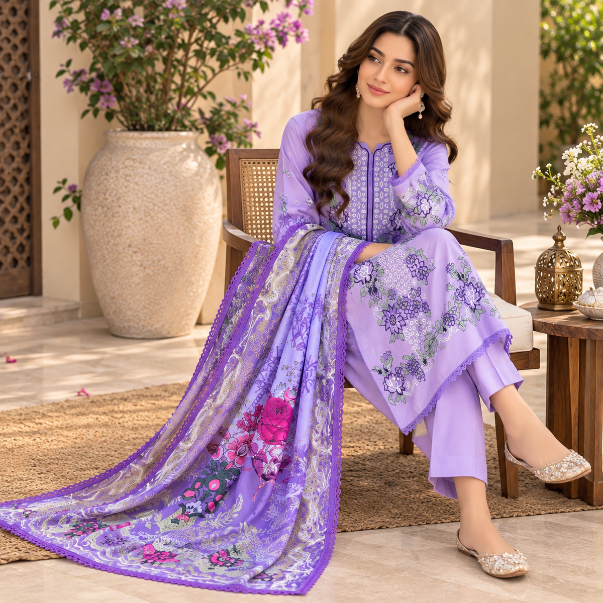 Lavender Floral Embroidered 3-Piece Unstitched Suit – Winter Collection
